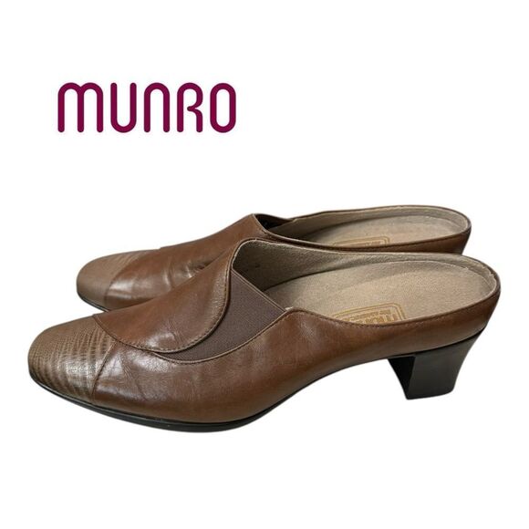 Munro Shoes - Munro Cassie Women's Tan Brown Leather Slide Heeled Mules 8.5 8.5N